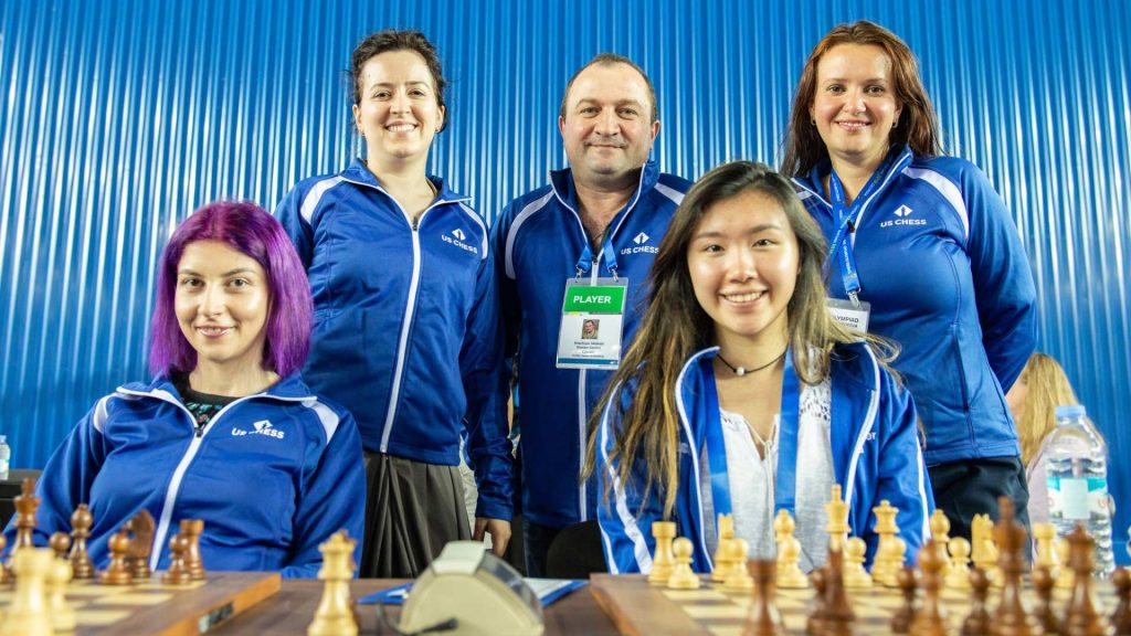 Grandmaster Melik Khachiyan with the U.S. Olympiad Women's Chess Team